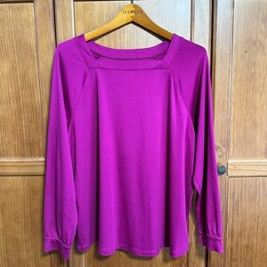Lands End Outfitters Women’s 1X Long Sleeve Square Neck Top Magenta Fuchsia Pink
